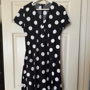 ZARA BLACK WHITE POLKA DOT PRINT Midi Dress -- Small